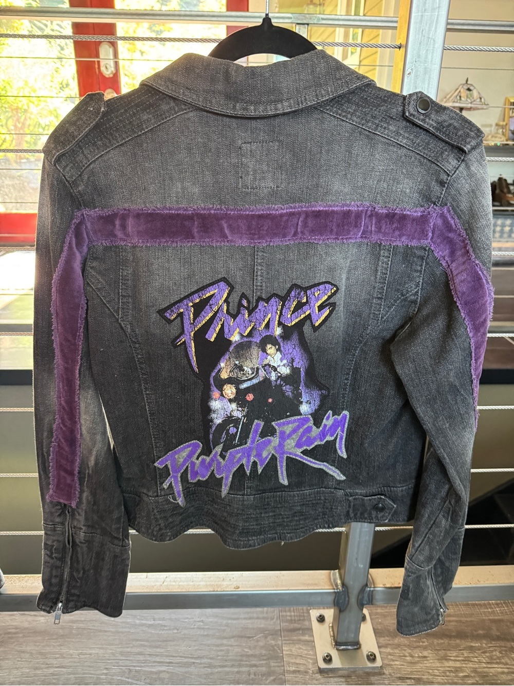 Prince Black Denim Jacket with Purple Velvet Trim and Purple Graphic